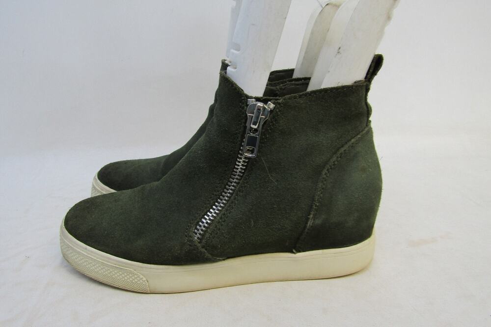 STEVE MADDEN Womens Size 8.5 M Green Suede Hidden Wedge Zip Ankle Fashion Boots